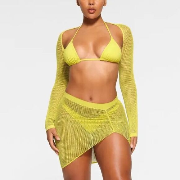 SKIMS Other - SKIMS Citrus Green Warp Knit Cover Up Ruched Sarong